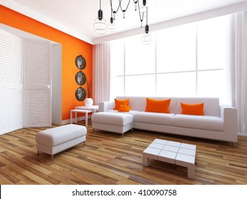 Orange interior. 3d illustration