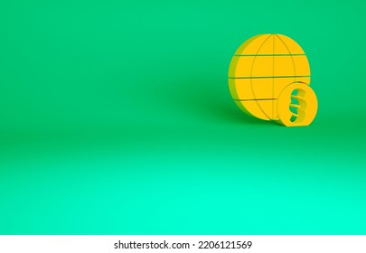 Orange International Law Icon Isolated On Green Background. Global Law Logo. Legal Justice Verdict World. Minimalism Concept. 3d Illustration 3D Render.