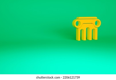 Orange Law Pillar Icon Isolated On Green Background. Minimalism Concept. 3d Illustration 3D Render.