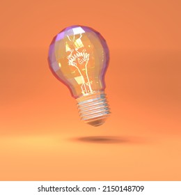 Orange Lightbulb With Orange Background. 3D Illustration.