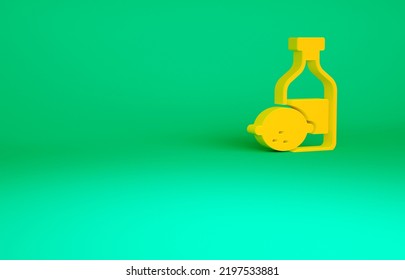 Orange Limoncello Bottle Icon Isolated On Green Background. Bottle Of Fresh Homemade Lemonade. Minimalism Concept. 3d Illustration 3D Render.