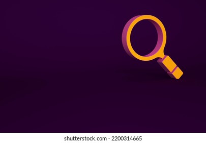 Orange Magnifying Glass With Search Icon Isolated On Purple Background. Detective Is Investigating. Minimalism Concept. 3d Illustration 3D Render.