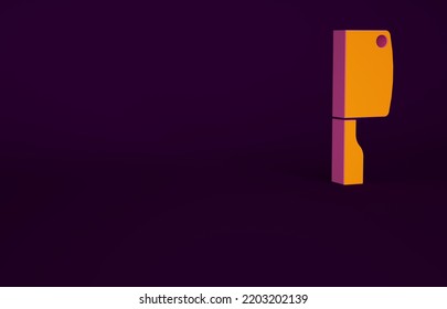 Orange Meat Chopper Icon Isolated On Purple Background. Kitchen Knife For Meat. Butcher Knife. Minimalism Concept. 3d Illustration 3D Render.