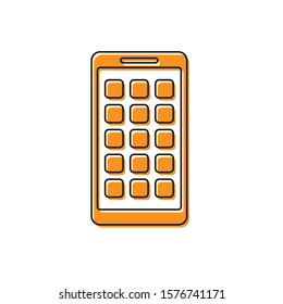 Orange Mobile Apps icon isolated on white background. Smartphone with screen icons, applications. mobile phone showing screen. Flat design. 