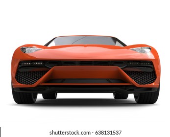 Orange Modern Sports Car - Low Angle Front View - 3D Illustration