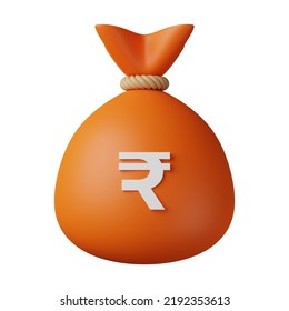 Orange Money Bag Rupee 3D Illustration