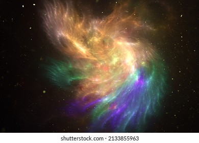 An Orange Multi-colored Cluster Of Cosmic Dust In A Black Space. Abstract Fractal 3D Rendering