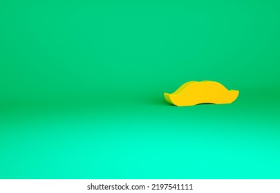 Orange Mustache Icon Isolated On Green Background. Barbershop Symbol. Facial Hair Style. Minimalism Concept. 3d Illustration 3D Render.