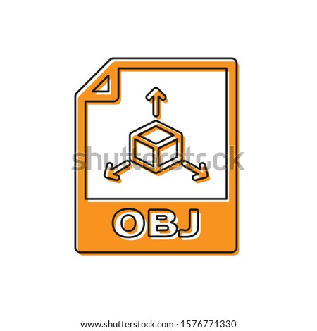 Orange OBJ file document icon. Download obj button icon isolated on white background. OBJ file symbol. 