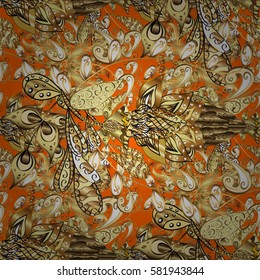 Orange on background. Oriental ornament in the style of baroque. Traditional classic golden pattern.