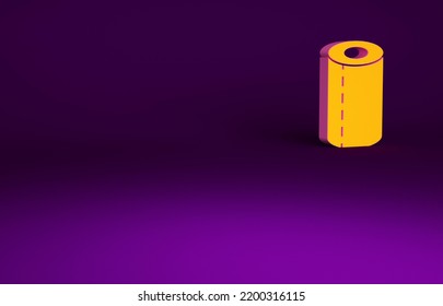 Orange Paper Towel Roll Icon Isolated On Purple Background. Minimalism Concept. 3d Illustration 3D Render.