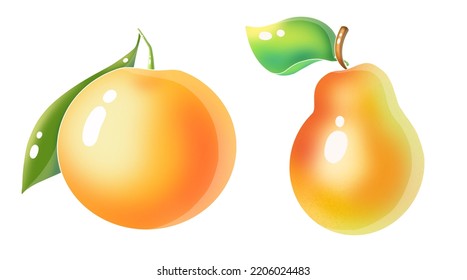 Orange And Pear.  Gorgeous Shiny Fruit Icon Set. Isolated And Arrangeable For Print, Web, Apps, Media.    