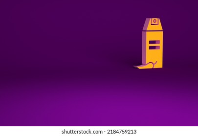 Orange Pepper Spray Icon Isolated On Purple Background. OC Gas. Capsicum Self Defense Aerosol. Minimalism Concept. 3d Illustration 3D Render.