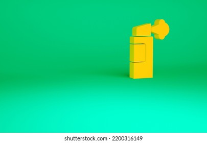 Orange Pepper Spray Icon Isolated On Green Background. OC Gas. Capsicum Self Defense Aerosol. Minimalism Concept. 3d Illustration 3D Render.