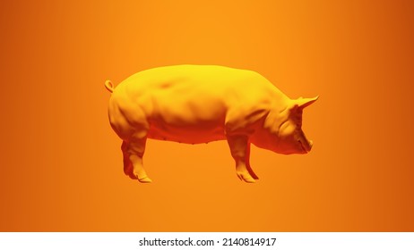 Orange Pig Intelligent Animal Bright Vibrant 3d Illustration Render