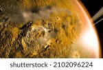 A Orange Planet, in a distant galaxy, 3D rendering.