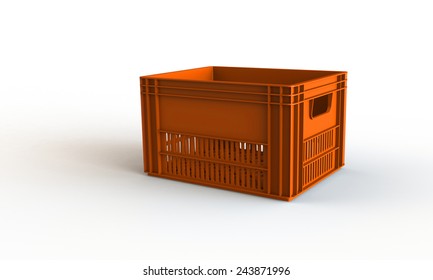 Orange Plastic Crate Box Isolated On White