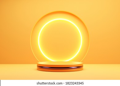 Orange podium and minimal abstract background for Halloween, 3d rendering geometric shape, Stage for awards on website in modern.
