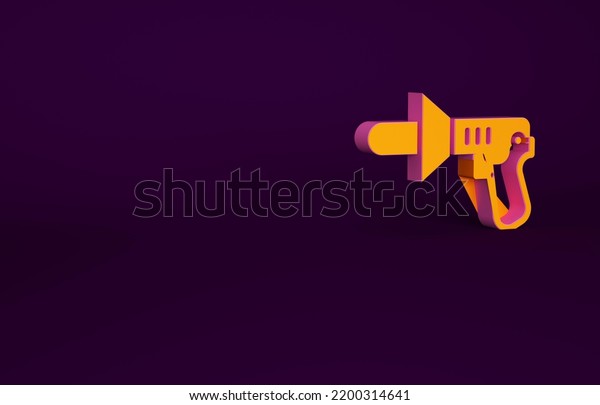 Orange Police\
megaphone icon isolated on purple background. Minimalism concept.\
3d illustration 3D\
render.