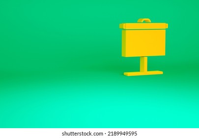 Orange Projection Screen Icon Isolated On Green Background. Business Presentation Visual Content Like Slides, Infographics And Video. Minimalism Concept. 3d Illustration 3D Render.