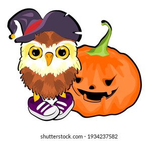 Orange Pumpkin And Cute Owl