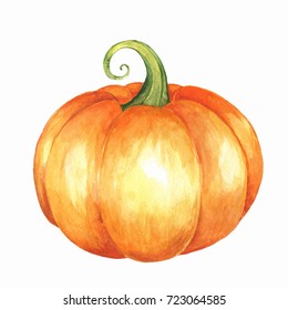 Orange Pumpkin. Isolated On White Background. Watercolor Illustration