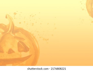 Orange Pumpkin Watercolor. Pumpkin For Halloween, For A Holiday. Night Party. Sinister Pumpkin. On Isolated  Background. Watercolor Postcard, Illustration, Logo.Halloween Invitation. Paint Splash 