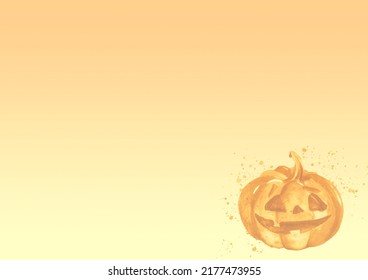 Orange Pumpkin Watercolor. Pumpkin For Halloween, For A Holiday. Night Party. Sinister Pumpkin. On Isolated  Background. Watercolor Postcard, Illustration, Logo.Halloween Invitation. Paint Splash 