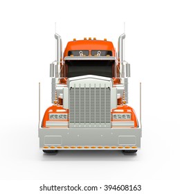 Orange Red American Truck Front View Isolated On White Background