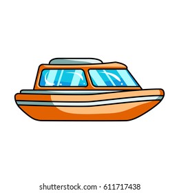 Orange Rescue Boat.Boat To Rescue The Drowning Persons.Ship And Water Transport Single Icon In Cartoon Style Bitmap Symbol Stock Illustration.