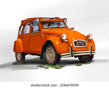 coche retro naranja citroen auto