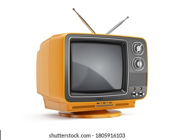 Orange Retro Red TV receiver isolated on white background. Old Retro TV - Broadcast Stream Video concept. 3d rendering