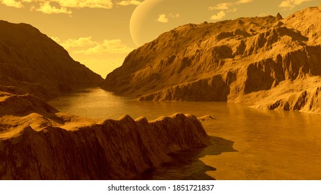 Orange River and Mountains. 3D Render.