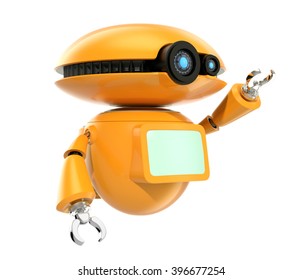 Orange robot shake hand isolated on white background. 3D rendering image with clipping path.