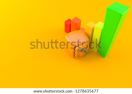 Orange safe with chart isolated on orange background. 3d illustration