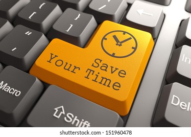 Orange Save Your Time Button On Computer Keyboard. Business Concept.