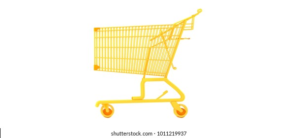 Orange Shopping Cart On White Background 3d Render.