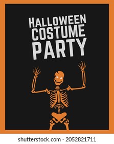 Orange Skeleton Halloween Party Flyer. Halloween Costume Party.