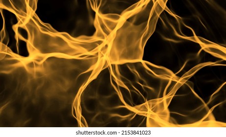 Orange Smoke Isolated On Black, Abstract Background With Natural Smoke Texture, 3D Render Illustration.