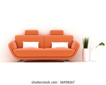 Orange Sofa On White Background