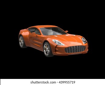 Orange Sportscar - Isolated On Black Background - 3D Illustration