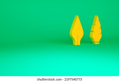 Orange Stone Age Arrow Head Icon Isolated On Green Background. Medieval Weapon. Minimalism Concept. 3d Illustration 3D Render.