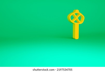 Orange Stone Age Hammer Icon Isolated On Green Background. Minimalism Concept. 3d Illustration 3D Render.