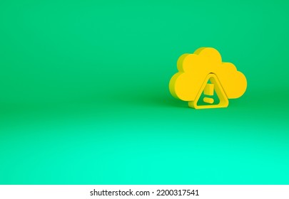 Orange Storm Warning Icon Isolated On Green Background. Exclamation Mark In Triangle Symbol. Weather Icon Of Storm. Minimalism Concept. 3d Illustration 3D Render.