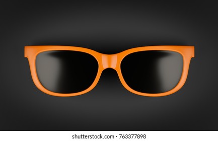 Orange Sun Glasses Over The Black Background - 3d Render