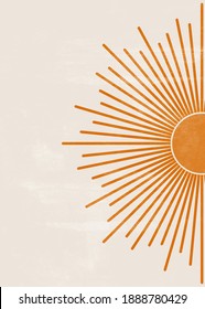 Orange Sun Print Boho Minimalist Printable Wall Art Geometric Abstract Sunset Print Bohemian Art Work