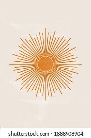 Orange Sun Print. Boho Minimalist Printable Wall Art Geometric Abstract Sunset Print Bohemian Art Work