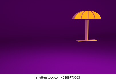 Orange Sun Protective Umbrella For Beach Icon Isolated On Purple Background. Large Parasol For Outdoor Space. Beach Umbrella. Minimalism Concept. 3d Illustration 3D Render.