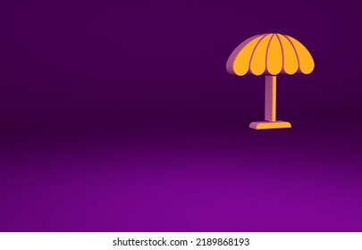 Orange Sun Protective Umbrella For Beach Icon Isolated On Purple Background. Large Parasol For Outdoor Space. Beach Umbrella. Minimalism Concept. 3d Illustration 3D Render.