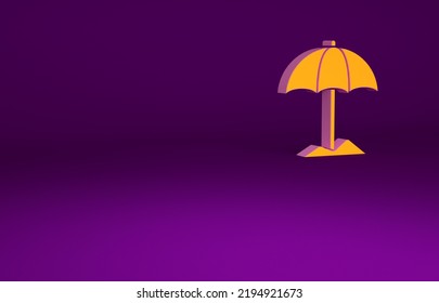 Orange Sun Protective Umbrella For Beach Icon Isolated On Purple Background. Large Parasol For Outdoor Space. Beach Umbrella. Minimalism Concept. 3d Illustration 3D Render.